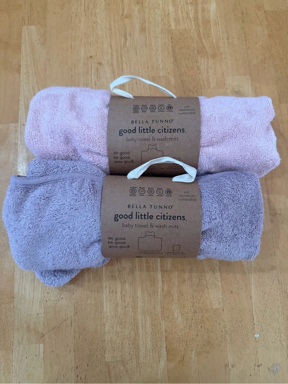 Bella Tunno Hooded Towel & Wash Mitt Set - Pink & Purple